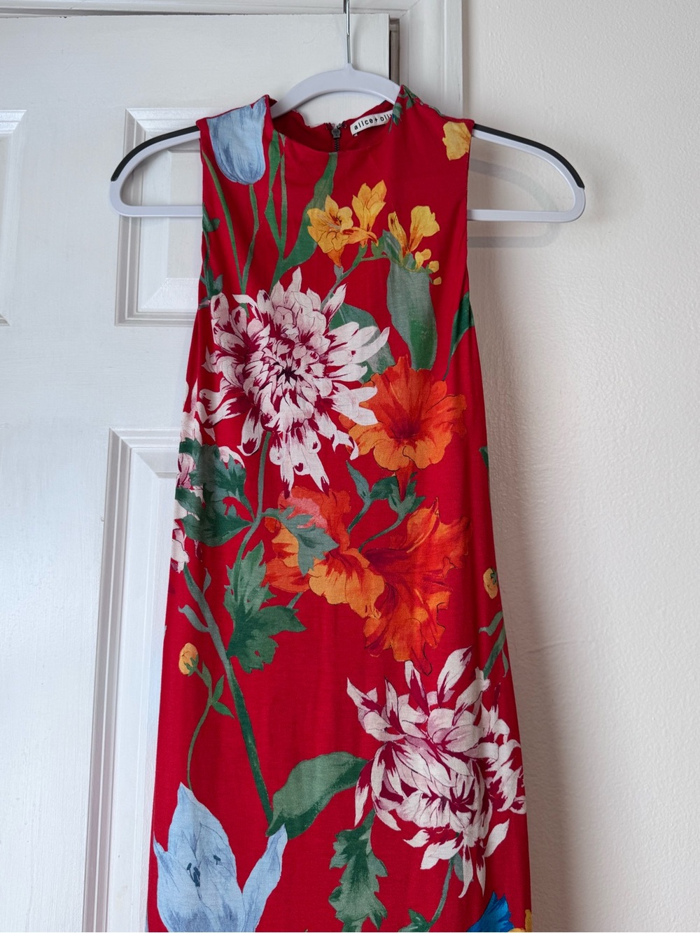 Alice + Olivia Delora Floral Print Midi Sheath Dress Bodycon Sleeveless Size 4 - Picture 9 of 13